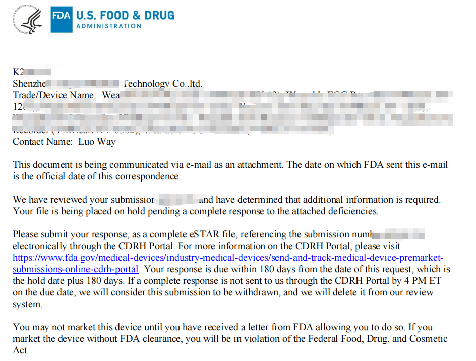 极速审核赋能出海提速!Comnosol助力客户项目30天斩获FDA 510(k)发补函